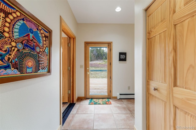 1002 County Road 99, Black Hawk, CO 80422 - doorway featuring baseboard heating, baseboards, light tile patterned floors, and recessed lighting