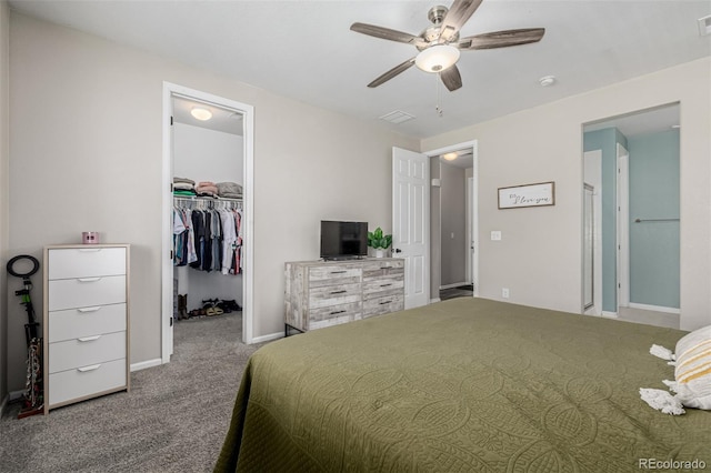 10595 Boston St, Commerce City, CO 80640 - bedroom featuring a spacious closet, carpet floors, baseboards, a closet, and ceiling fan