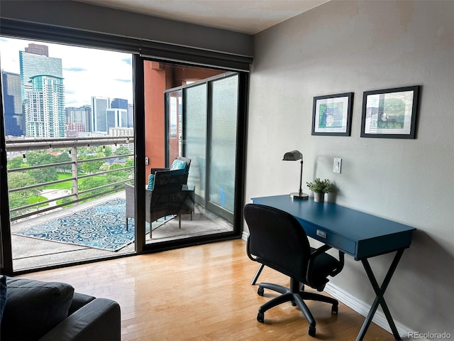 office with hardwood / wood-style flooring