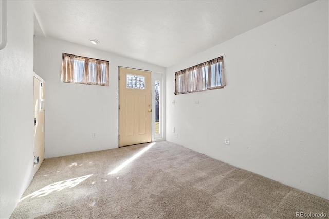 view of carpeted foyer entrance