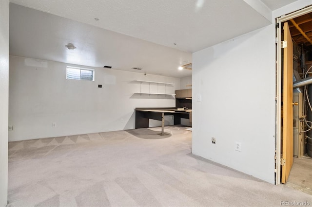 below grade area with visible vents and carpet floors