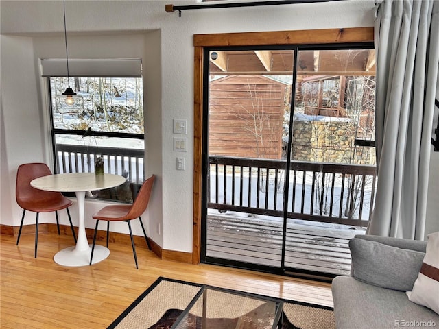 doorway to outside featuring plenty of natural light and hardwood / wood-style flooring