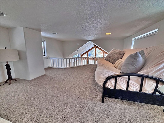 interior space with a textured ceiling