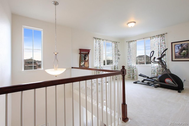 hall with plenty of natural light and carpet