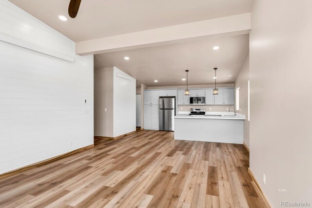 388 14th Trl, Cotopaxi, CO 81223 - unfurnished living room with light wood-style flooring, recessed lighting, ceiling fan, and a sink