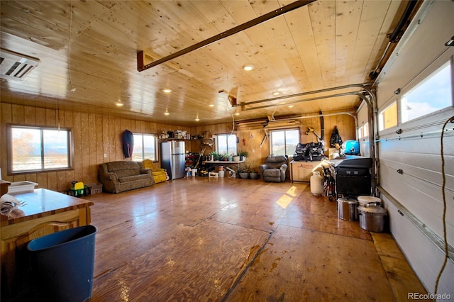 misc room with wood walls and wood ceiling