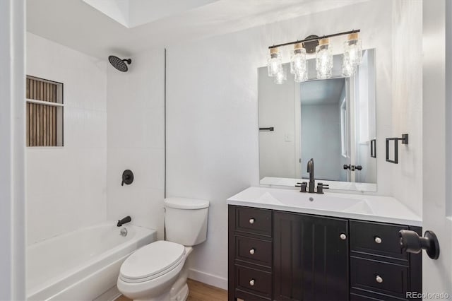 3855 S Monaco St Unit 182, Denver, CO 80237 - full bathroom featuring toilet, vanity, bathing tub / shower combination, and baseboards