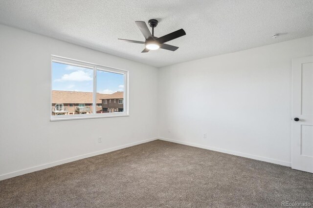3855 S Monaco St Unit 182, Denver, CO 80237 - carpeted empty room featuring a textured ceiling, a ceiling fan, and baseboards