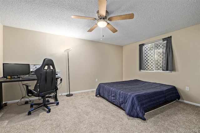 1394 S Zeno St, Aurora, CO 80017 - carpeted bedroom featuring a textured ceiling, an office area, and a ceiling fan