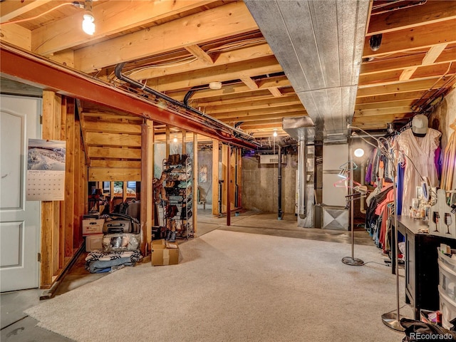 basement featuring heating unit