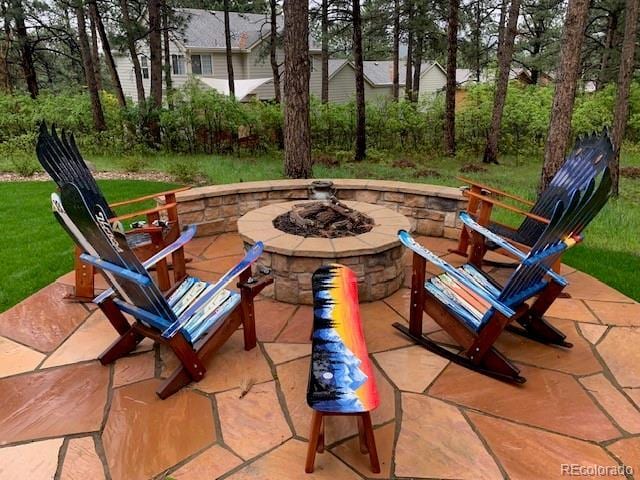 view of patio / terrace with an outdoor fire pit