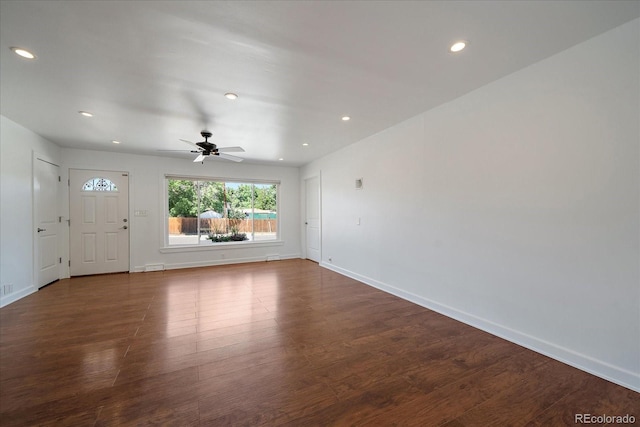 3324 W Hialeah Ave, Littleton, CO 80123 - unfurnished living room with a ceiling fan, wood finished floors, and recessed lighting