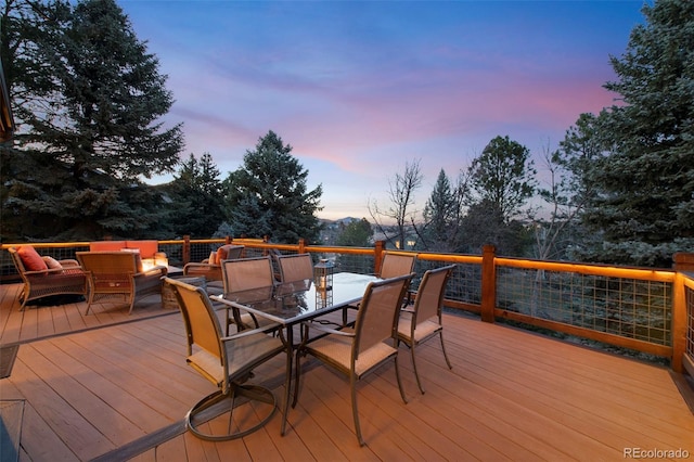 34 Amaranth Dr, Littleton, CO 80127 - wooden deck featuring outdoor dining area and outdoor lounge area