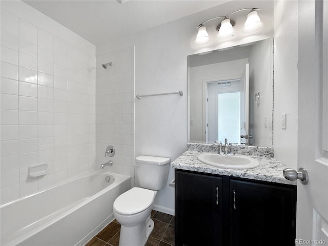 1826 Sunshine Ave, Longmont, CO 80504 - bathroom with vanity, tile patterned floors, shower / washtub combination, toilet, and baseboards