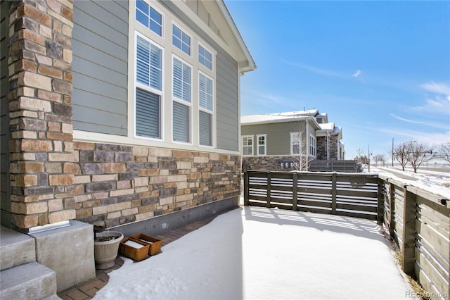 view of snow covered patio