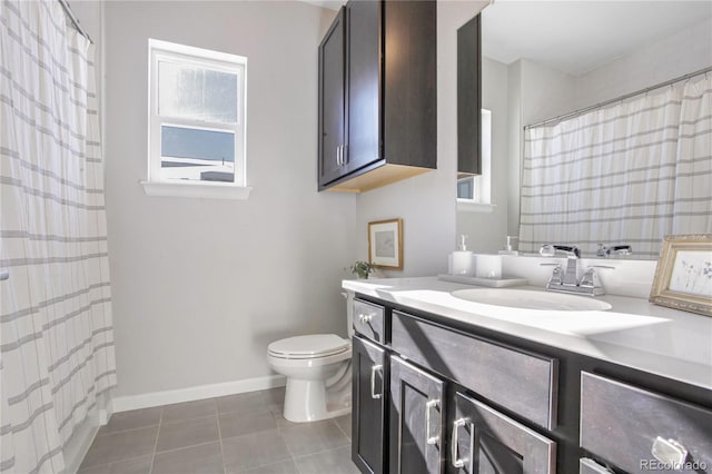 bathroom with tile patterned flooring, vanity, and toilet