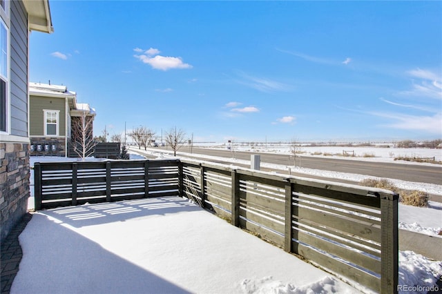 view of snow covered patio