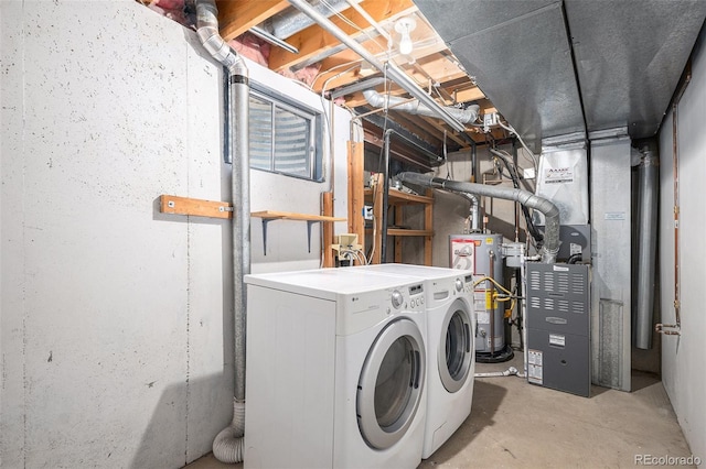 2882 W Long Cir Unit H, Littleton, CO 80120 - laundry area with water heater, washer and dryer, and heating unit