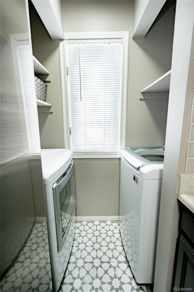 1699 S Trenton St Unit 69, Denver, CO 80231 - laundry room featuring separate washer and dryer and tile patterned floors