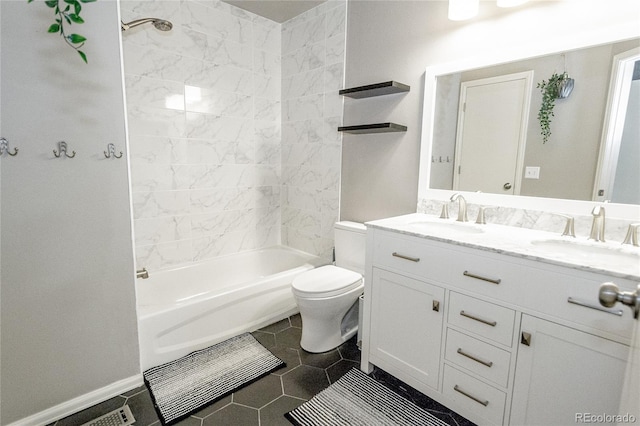 1699 S Trenton St Unit 69, Denver, CO 80231 - full bath with double vanity, bathing tub / shower combination, and tile patterned flooring
