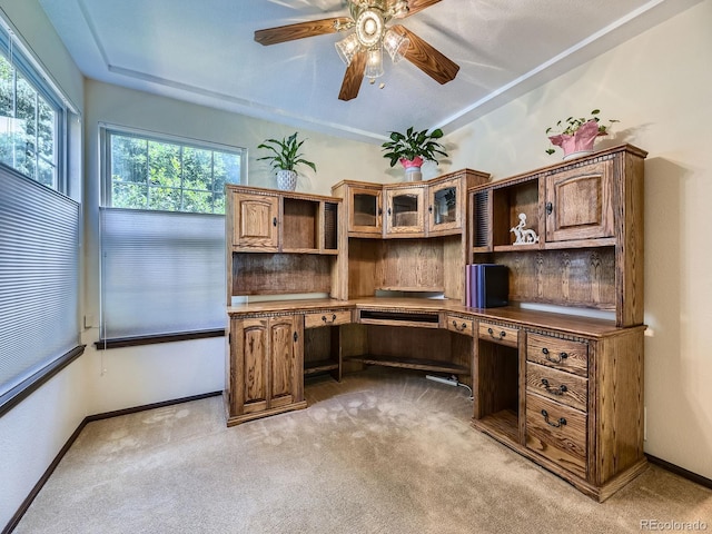 15035 E Grand Ave, Aurora, CO 80015 - unfurnished office with built in study area, light colored carpet, and a ceiling fan