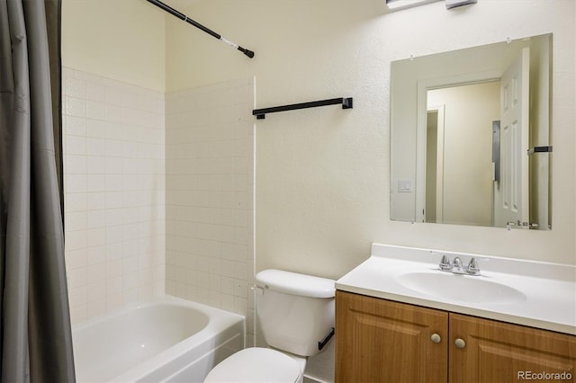 full bathroom featuring vanity, toilet, and shower / bath combo with shower curtain