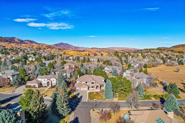 bird's eye view featuring a residential view and a mountain view