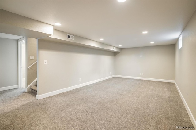 basement with carpet floors