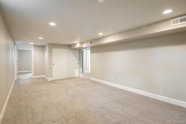 basement with carpet flooring