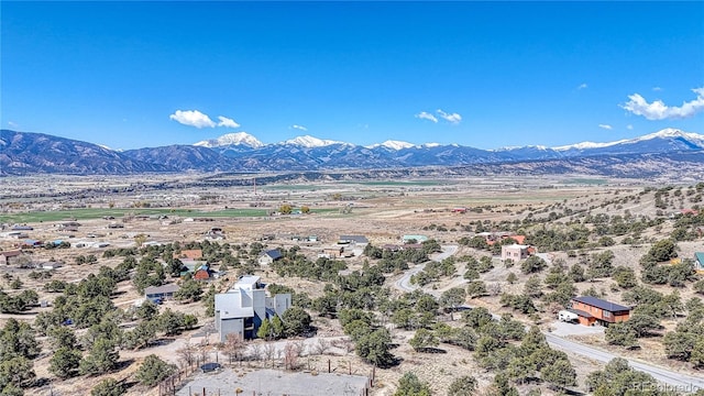 birds eye view of property with a mountain view