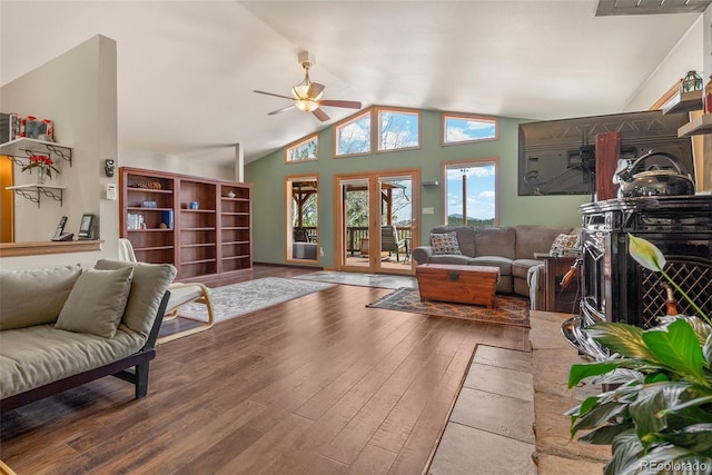29 Cedar Ln, Bailey, CO 80421 - living room with a ceiling fan, hardwood / wood-style flooring, and vaulted ceiling