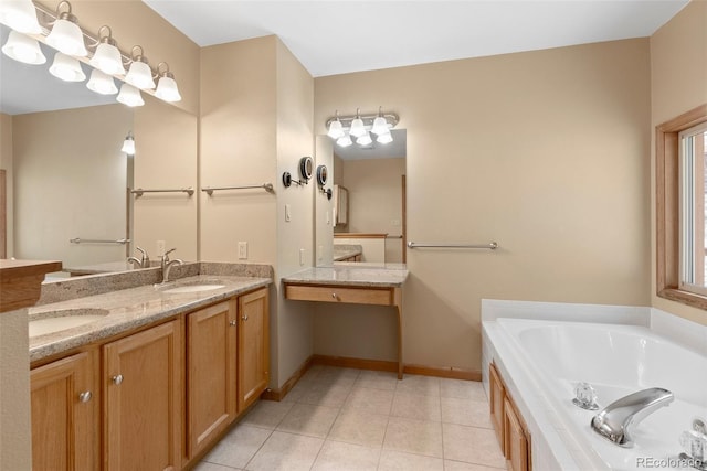 29 Cedar Ln, Bailey, CO 80421 - bathroom with double vanity, tile patterned floors, a garden tub, and baseboards