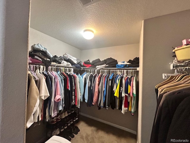 spacious closet with carpet flooring and visible vents