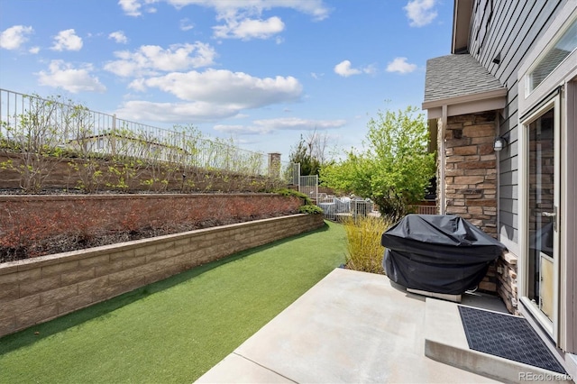 view of yard featuring a fenced backyard and a patio