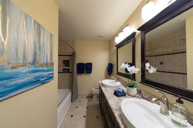 1881 Alma Ln, Superior, CO 80027 - bathroom with double vanity, shower / tub combo, and tile patterned flooring