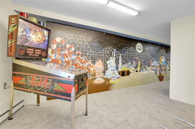 11333 Conifer Mountain Rd, Conifer, CO 80433 - game room with carpet floors and a baseboard heating unit
