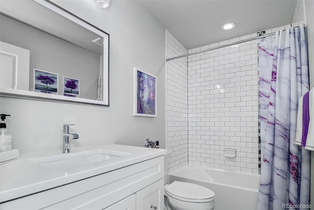 2742 Show Hunter Way, Colorado Springs, CO 80922 - full bathroom with vanity, toilet, shower / tub combo, and recessed lighting