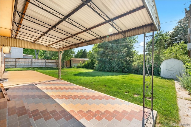 7135 S Sherman St, Centennial, CO 80122 - view of patio / terrace with a storage shed