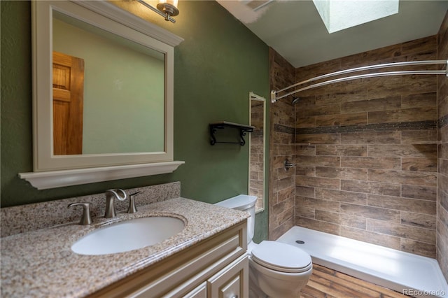 917 Bluebird Ln, Bailey, CO 80421 - full bathroom with toilet, a skylight, vanity, and a tile shower