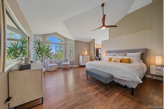 10127 W 100th Ct, Westminster, CO 80021 - bedroom with vaulted ceiling, wood finished floors, a ceiling fan, and baseboards