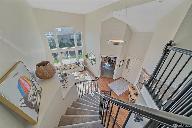 10127 W 100th Ct, Westminster, CO 80021 - stairs with wood finished floors and a high ceiling
