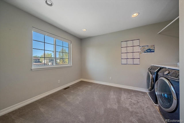 10127 W 100th Ct, Westminster, CO 80021 - laundry room featuring independent washer and dryer, carpet, baseboards, and recessed lighting