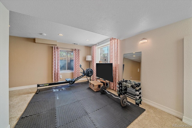 10127 W 100th Ct, Westminster, CO 80021 - workout room with a textured ceiling, baseboards, carpet, and recessed lighting