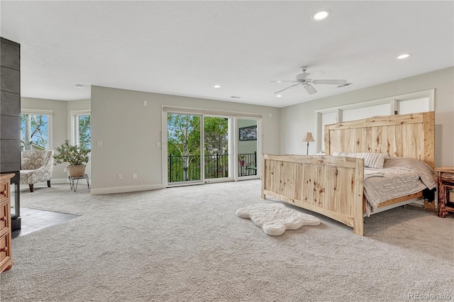 1915 Hunters Point Ln, Colorado Springs, CO 80919 - bedroom featuring access to exterior, carpet, recessed lighting, and a ceiling fan