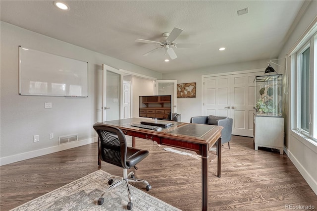 1915 Hunters Point Ln, Colorado Springs, CO 80919 - office space with wood finished floors, ceiling fan, healthy amount of natural light, recessed lighting, and a textured ceiling