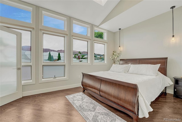 1915 Hunters Point Ln, Colorado Springs, CO 80919 - bedroom featuring lofted ceiling and dark wood finished floors