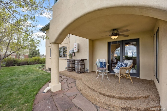 1069 Crestmoor Dr, Boulder, CO 80303 - view of patio featuring a ceiling fan and french doors