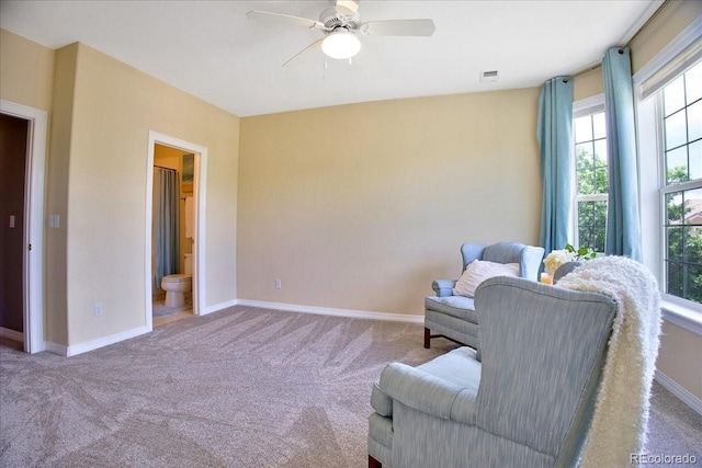 6254 S Riviera Ct, Aurora, CO 80016 - living area featuring carpet flooring, a ceiling fan, and baseboards