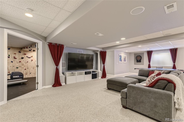 6254 S Riviera Ct, Aurora, CO 80016 - living area featuring recessed lighting, baseboards, carpet floors, and a paneled ceiling