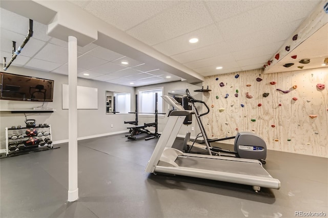 6254 S Riviera Ct, Aurora, CO 80016 - workout area with wallpapered walls, recessed lighting, and baseboards
